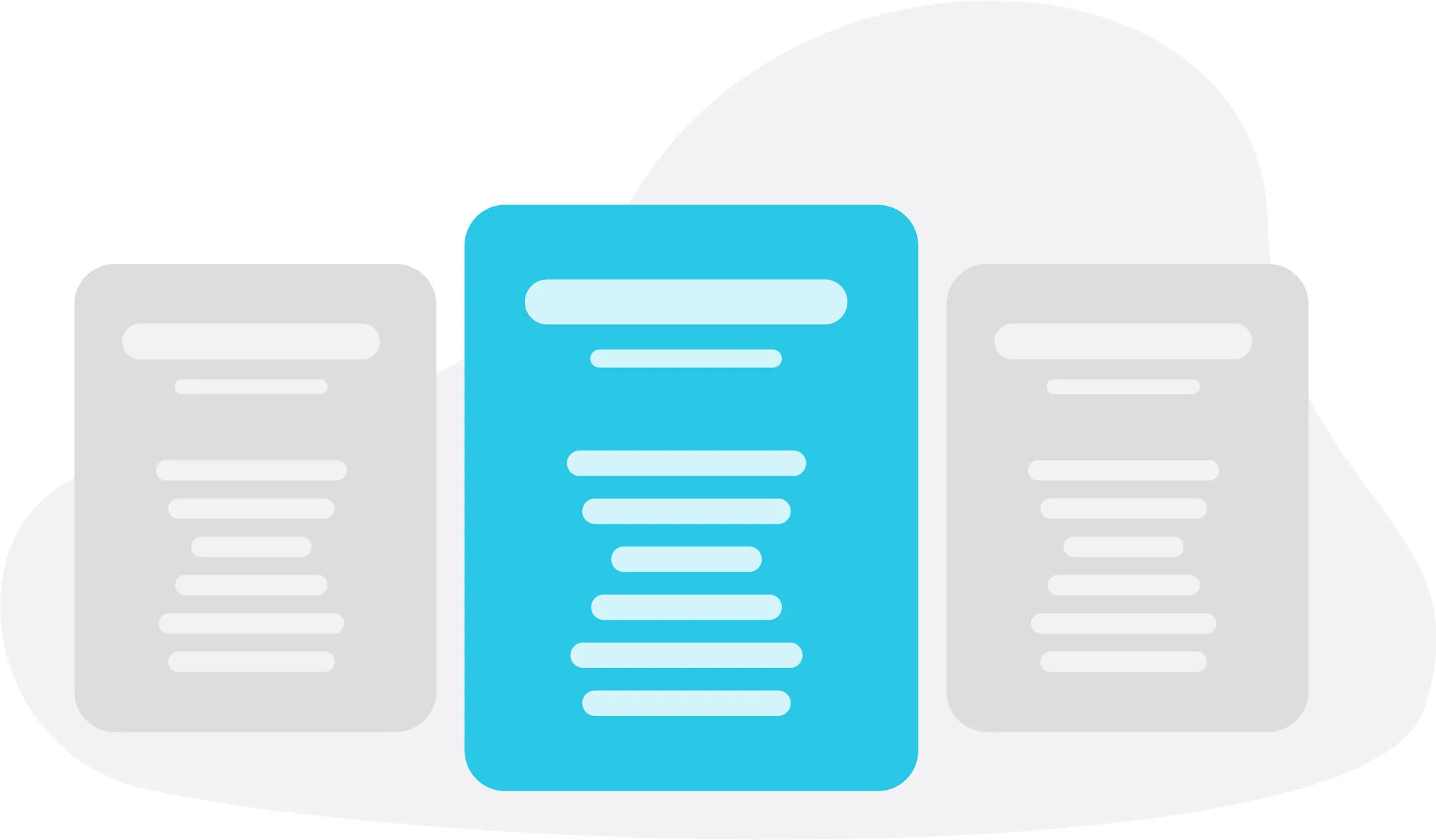 Illustration of three pricing plans with the middle one highlighted