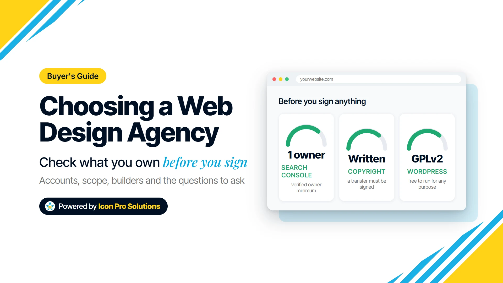 How to choose a web design agency: check that your business owns Search Console, the domain and the code, with copyright transferred in writing