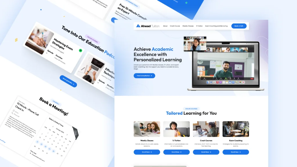 Ahead Tuition website pages: Achieve Academic Excellence with Personalized Learning, with a video lesson