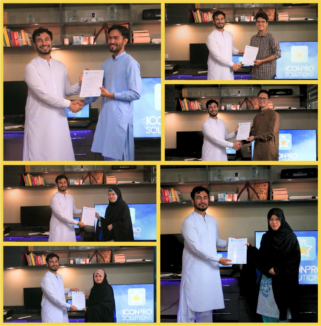 Collage of interns receiving their certificates