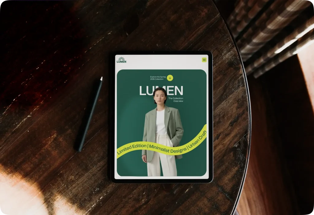 A fashion website on a tablet lying on a desk