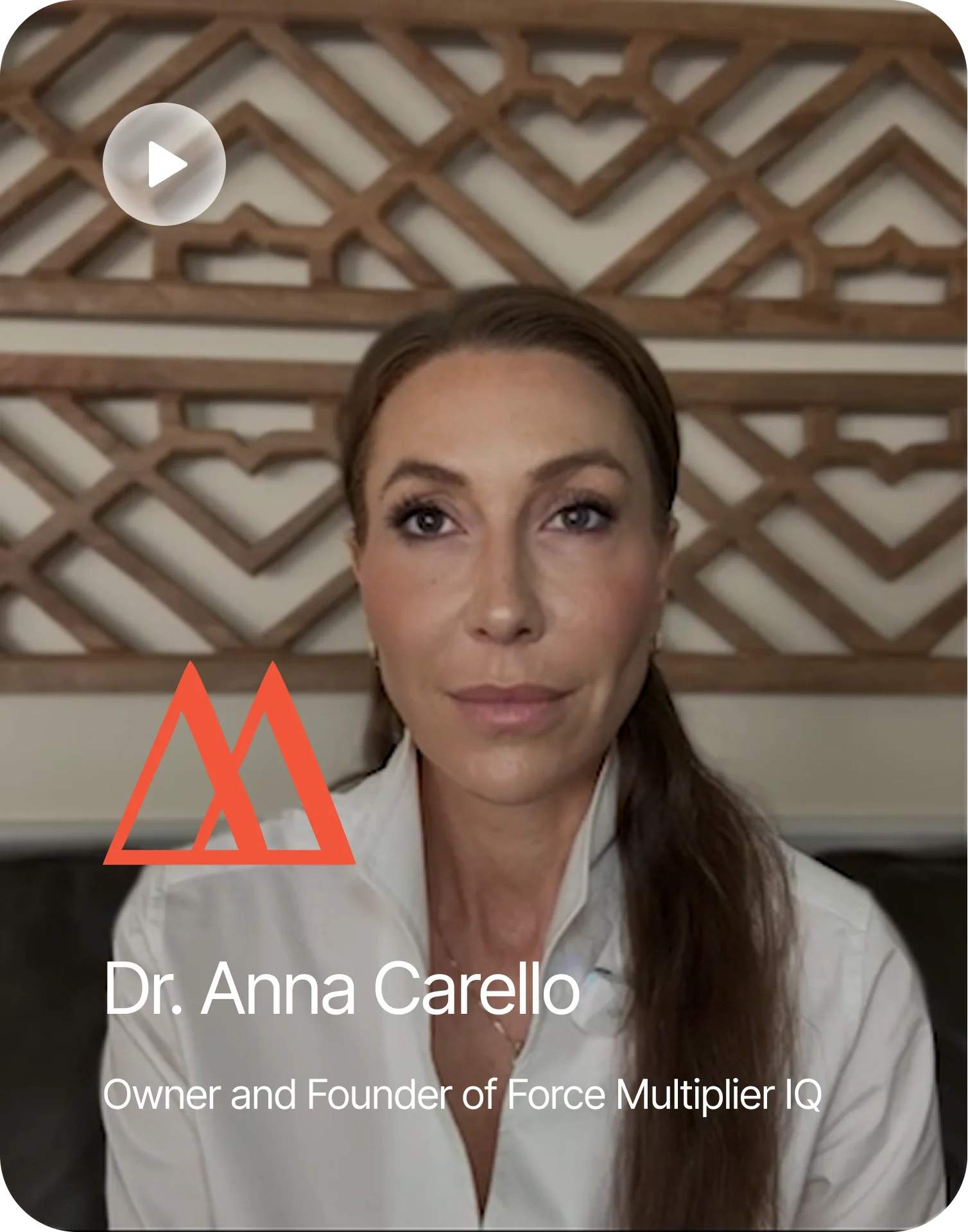 Dr. Anna Carello, owner and founder of Force Multiplier IQ, in a white shirt
