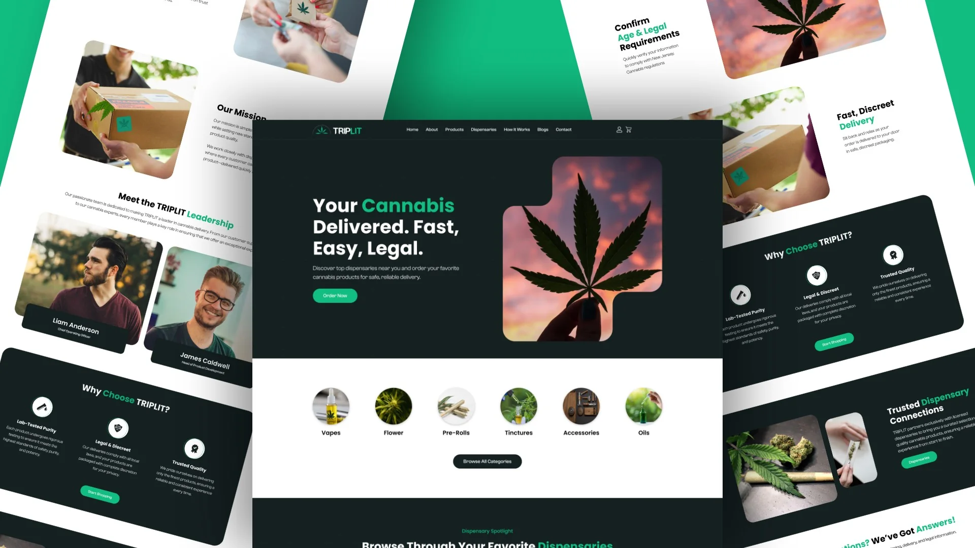 TRIPLIT cannabis delivery website pages: Your Cannabis Delivered. Fast, Easy, Legal.