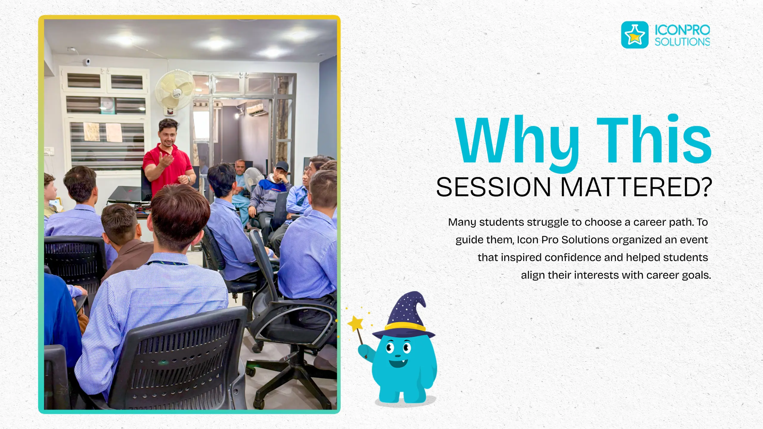 website design A man in a red shirt is standing in front of a whiteboard, explaining to a group of students in a room with a