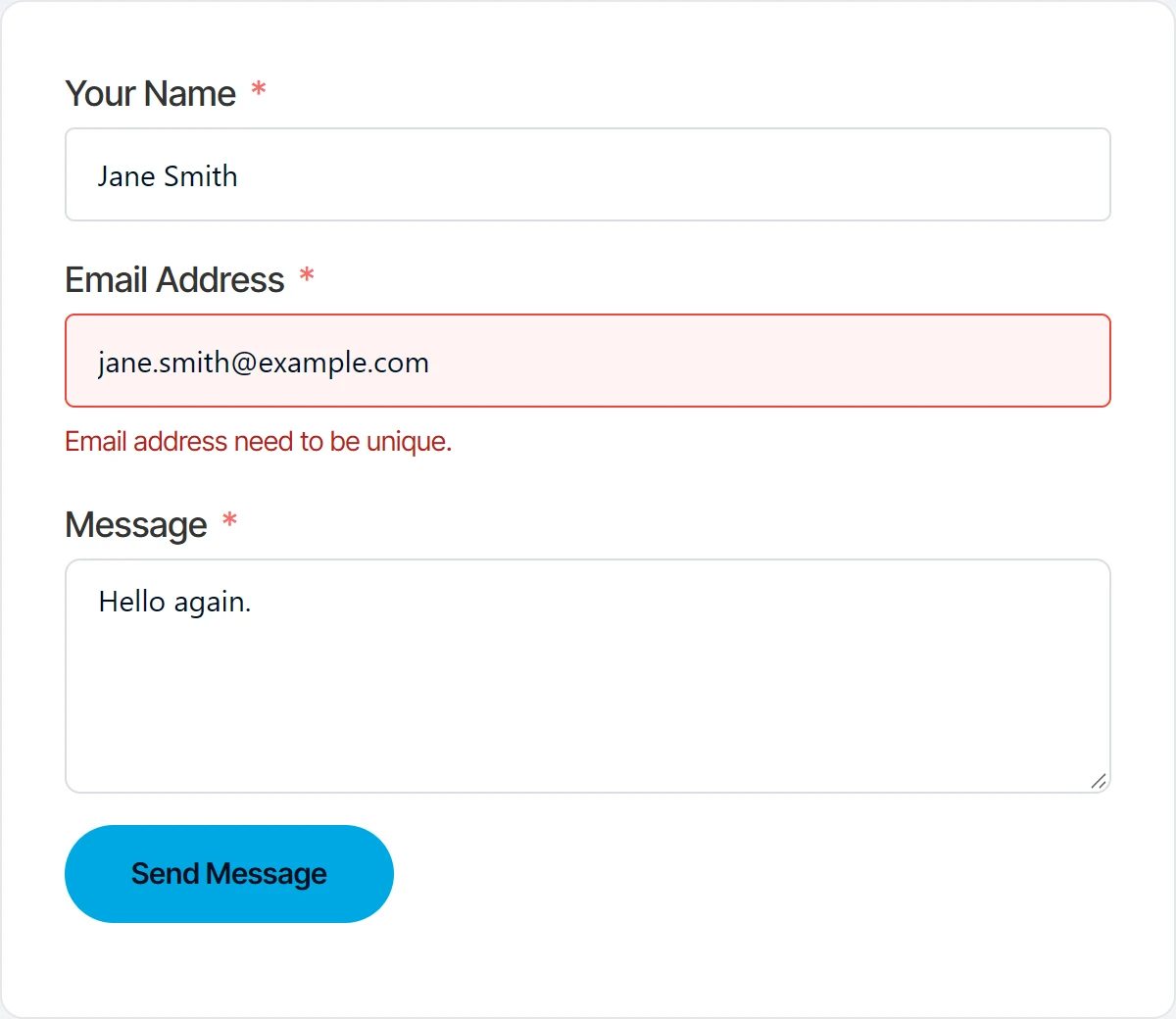 Fluent Forms server error with the custom error colors applied