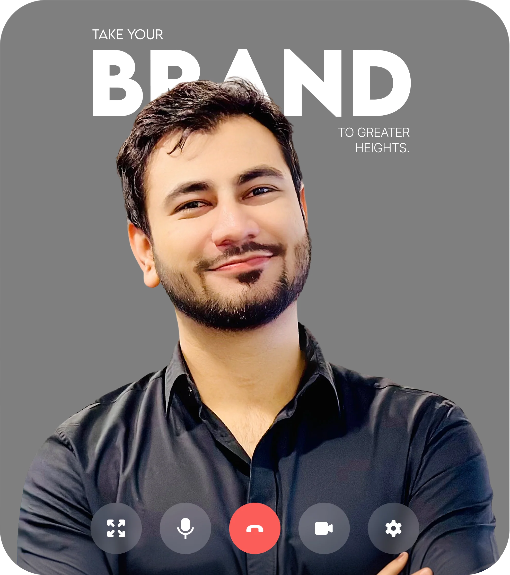Waqar Hussain on a video call screen, with the words Take your brand to greater heights