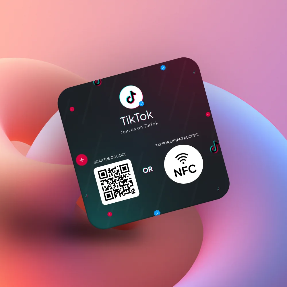 TikTok NFC card with a QR code and an NFC badge, labeled Join us on TikTok