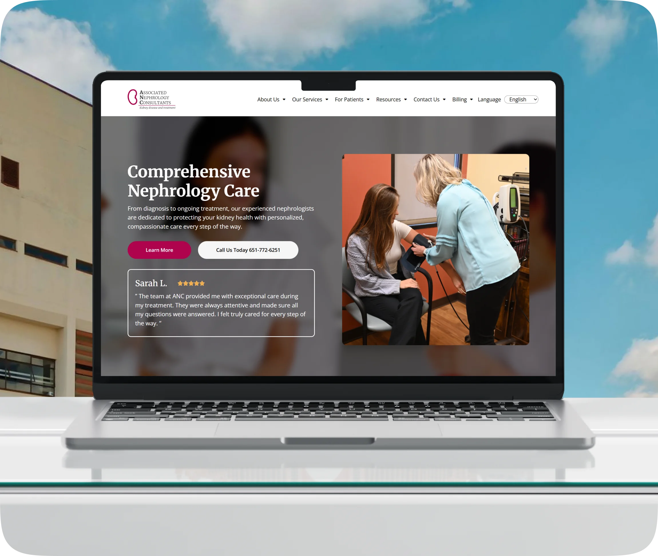 Associated Nephrology Consultants website on a laptop