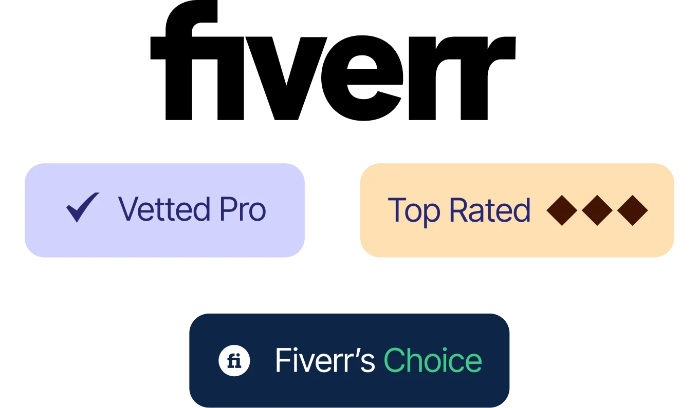 Fiverr badges: Vetted Pro, Top Rated and Fiverr's Choice