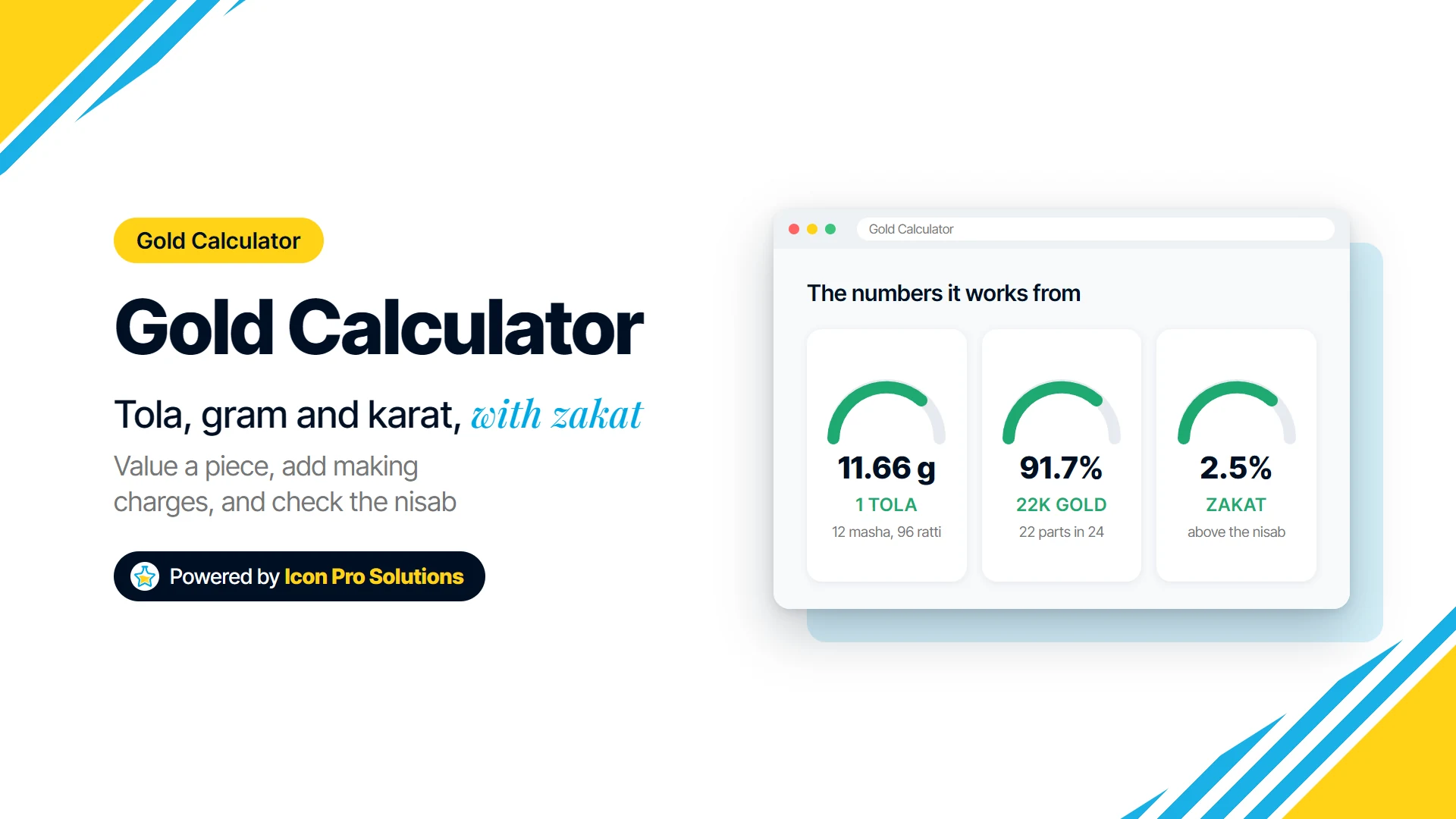 Gold calculator for tola, masha, ratti and grams, with karat and zakat